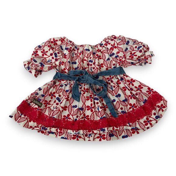 Matilda Jane Crimson Cutie Hello Lovely Peasant Top Red White Blue Lace Trim 2T - Picture 3 of 4